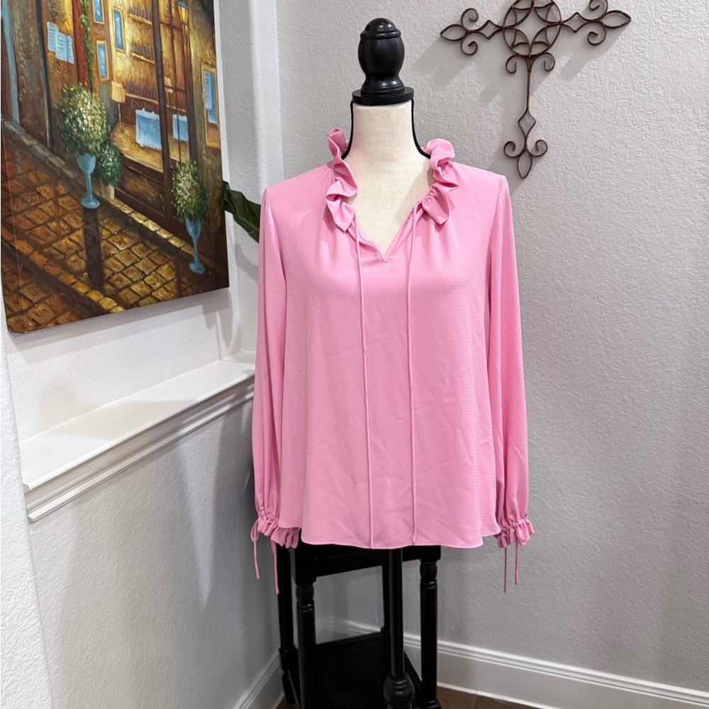 Pink Ruffled Women's Top, Size SMALL by Gibson Latimer